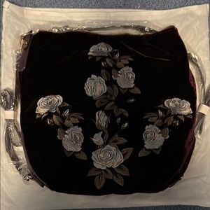 Velvet Floral Embroidered Shoulder Bag in Deep Plum